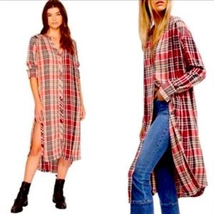 Free People Lorelai Dress Topper Duster Plaid Sz XS